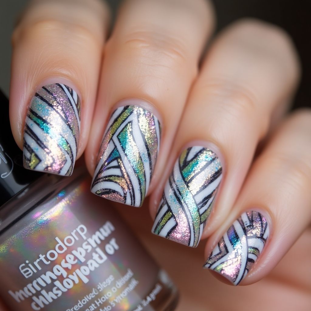 Holo powder Stripes and lines Nail Design