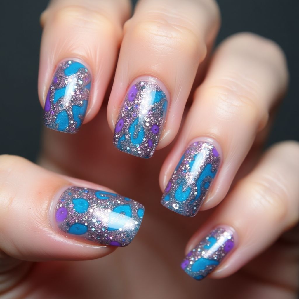 Sequins Water Marbling Nail Design