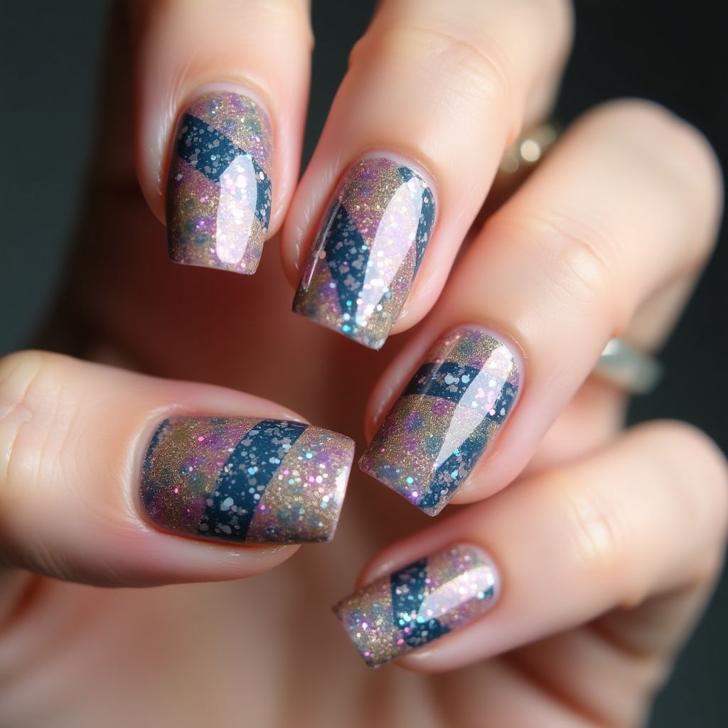 Glitter Flakes Freehand Art Nail Design
