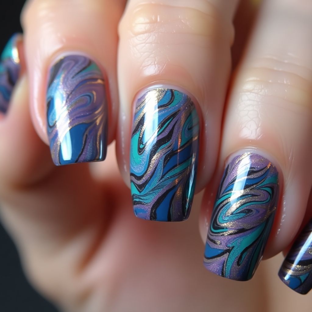 Magnetic Polish Water Marbling Nail Design