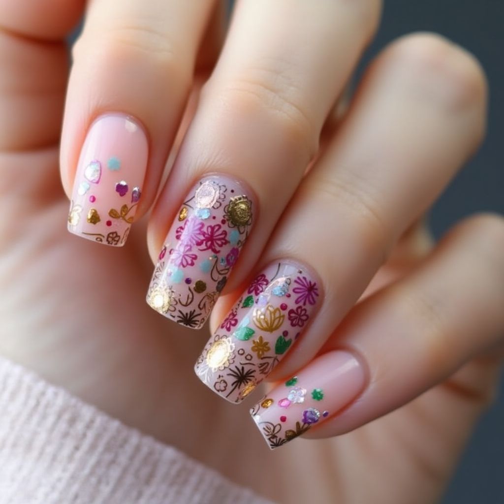 Acrylic Powder Freehand Art Nail Design