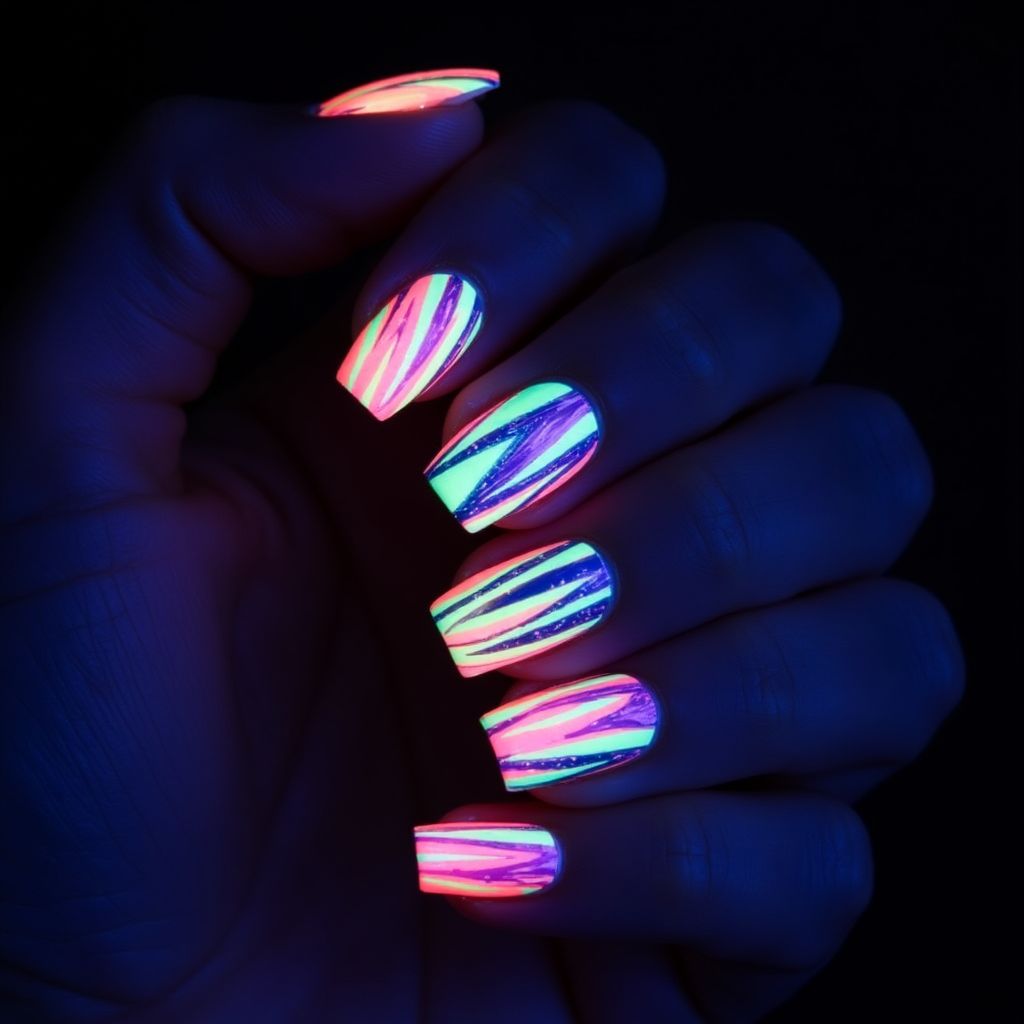 Glow In The Dark Polish Stripes And Lines Nail Design