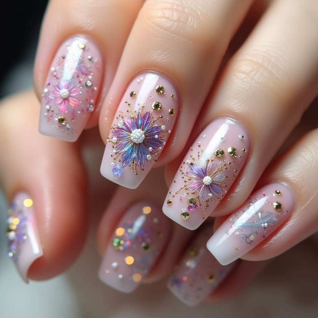 Rhinestones Dotting Nail Design