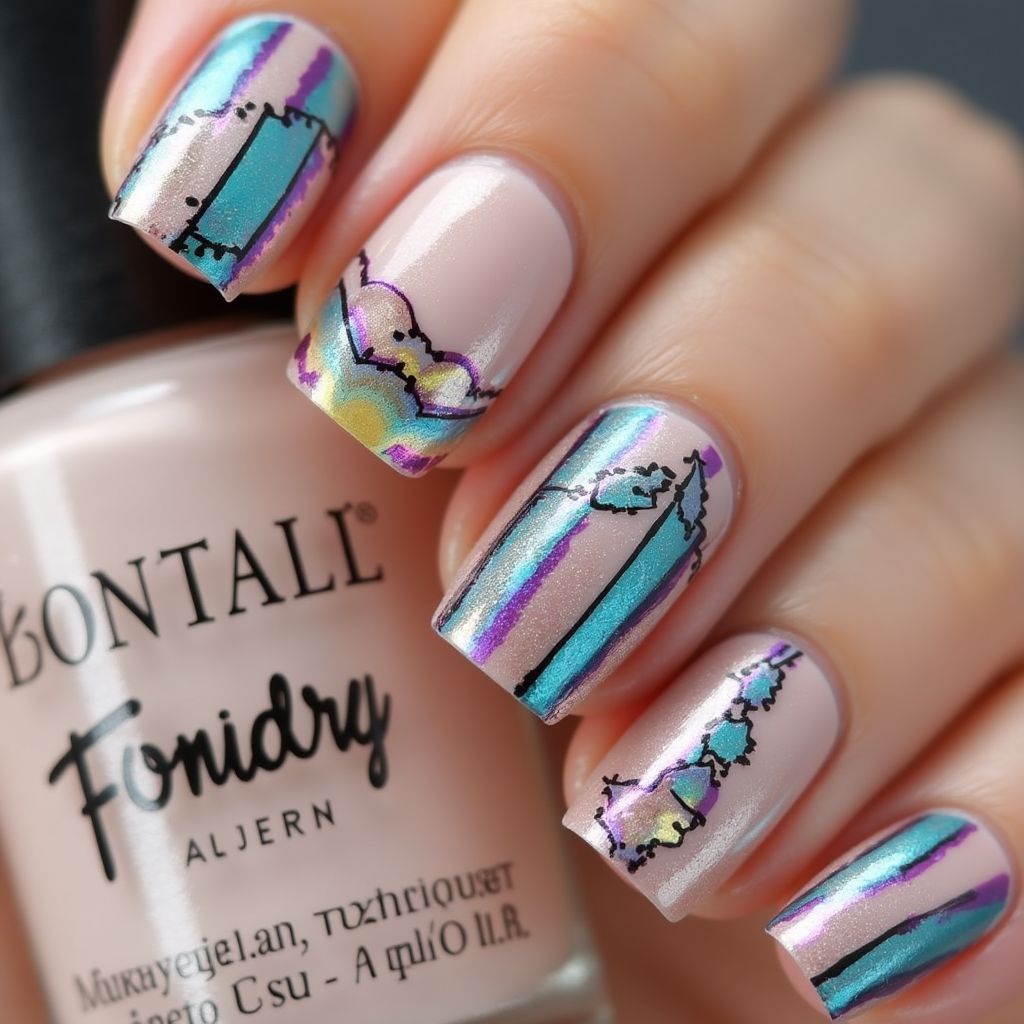 Sequins Stripes And Lines Nail Design