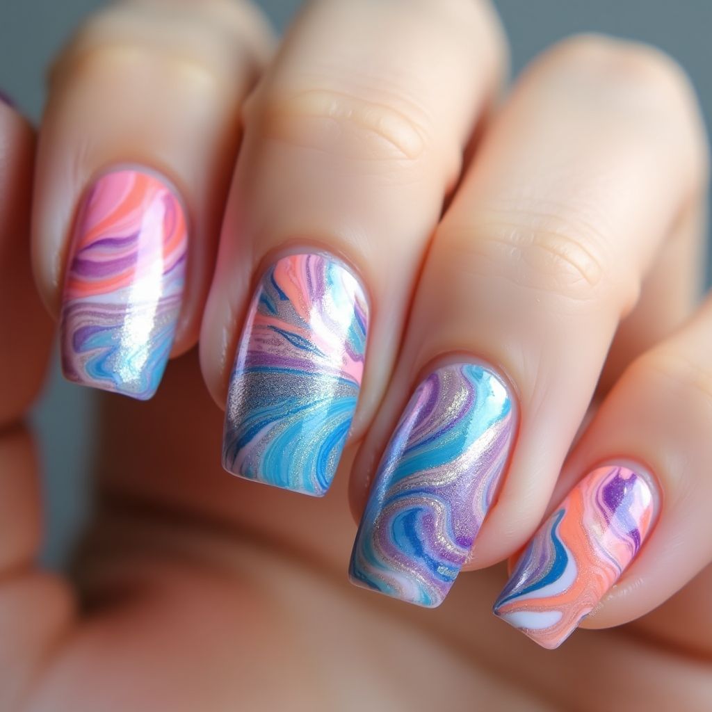 Top Coat Water Marbling Nail Design