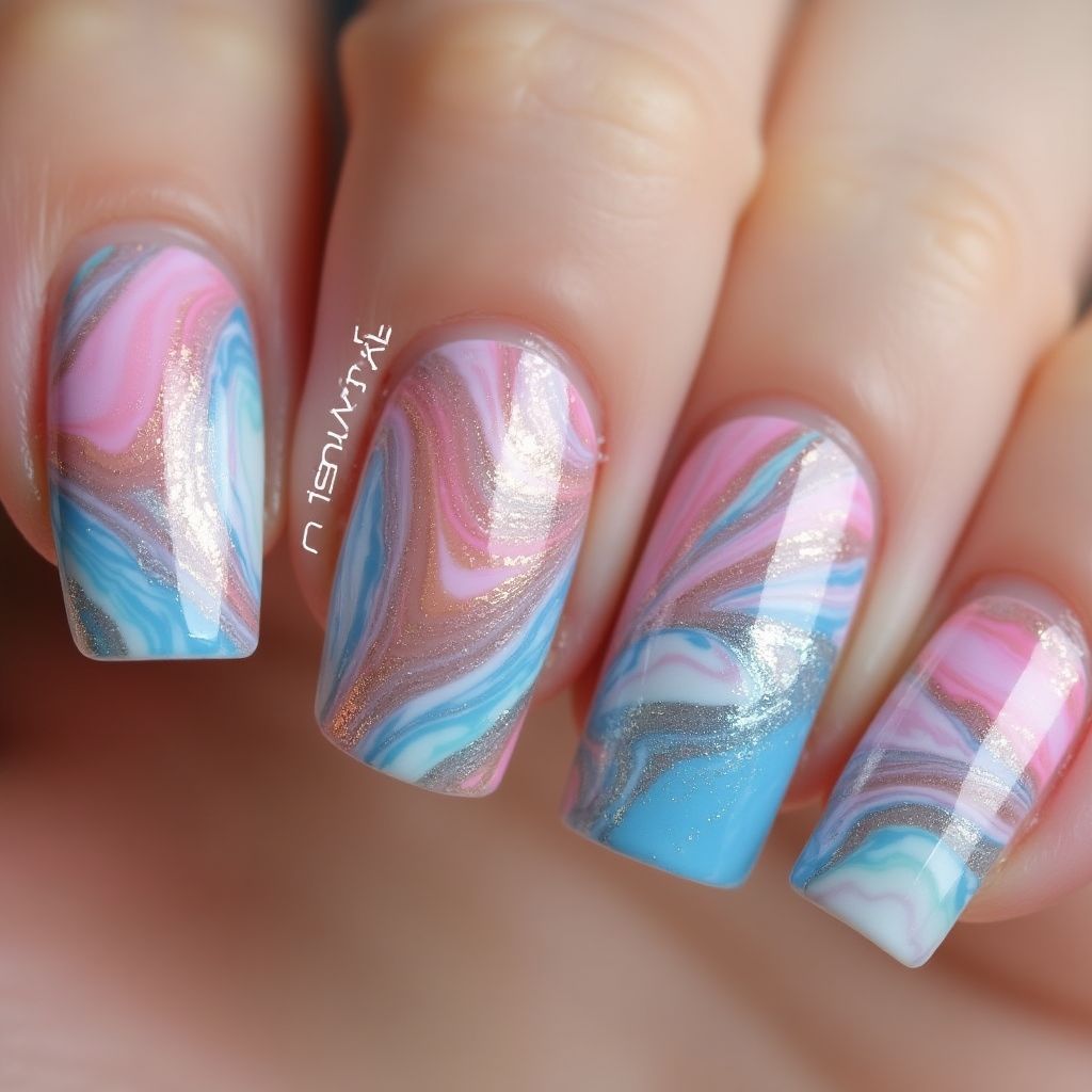 Base Coat Water Marbling Nail Design
