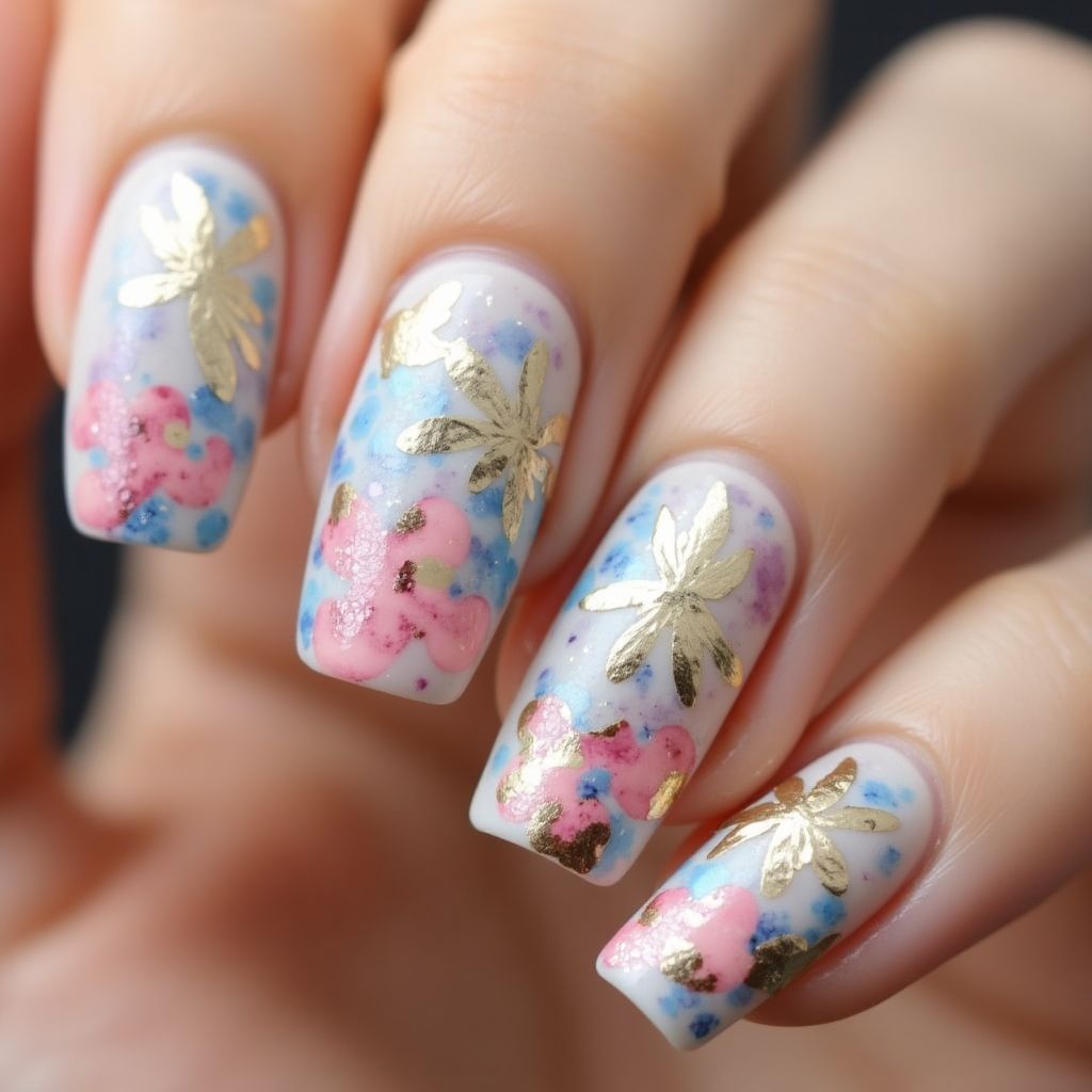 Nail Foil Freehand Art Nail Design