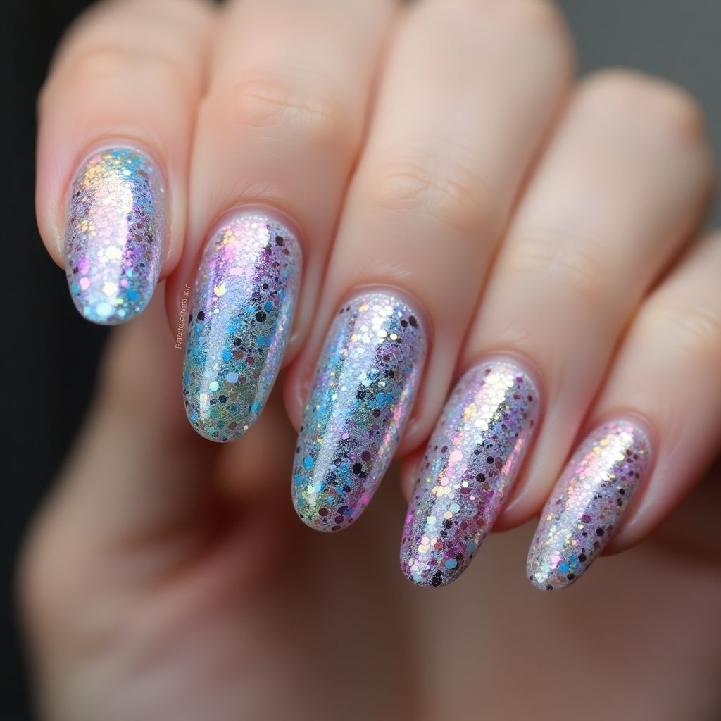 Holo Powder Dotting Nail Design