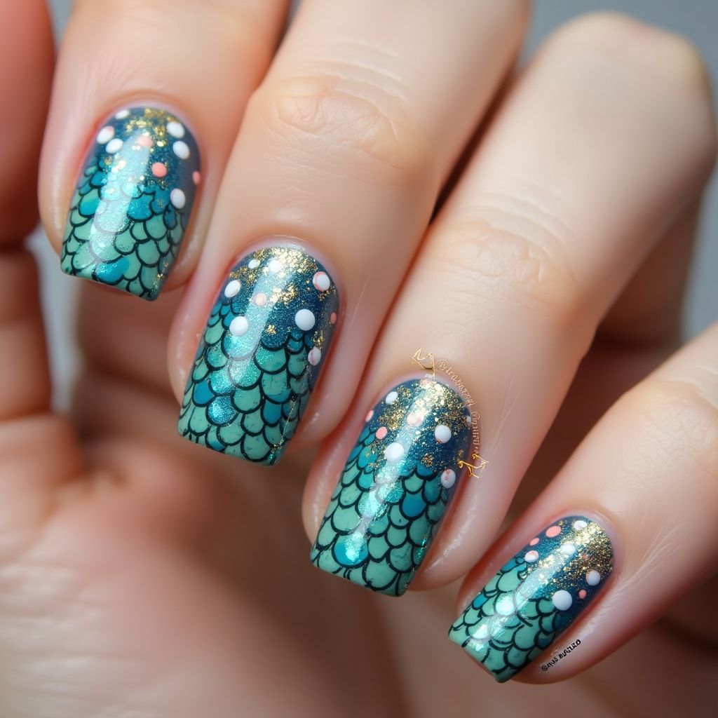 Mermaid Powder Dotting Nail Design