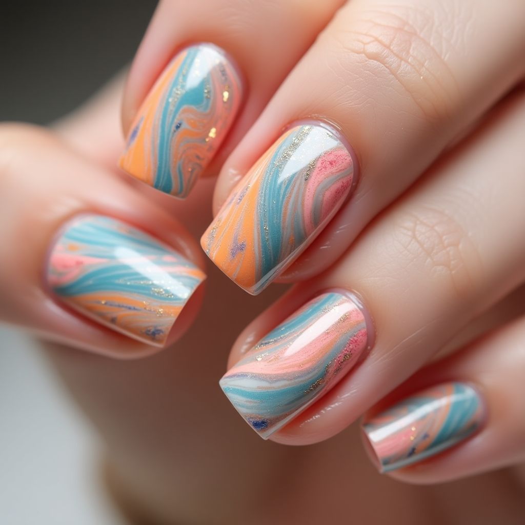 Orangewood Sticks Water Marbling Nail Design