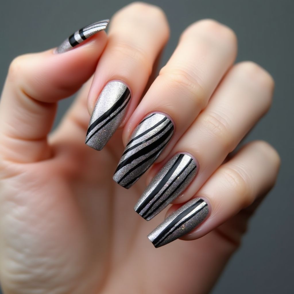 Chrome Powder Stripes And Lines Nail Design