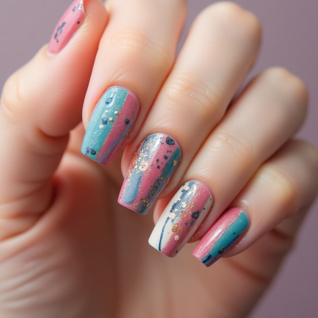 Acrylic Colors Stripes And Lines Nail Design
