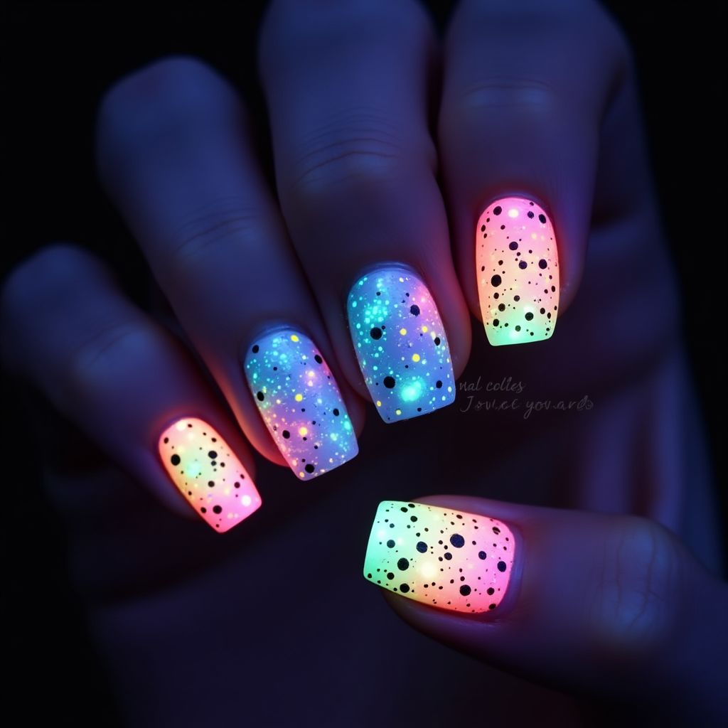Glow In The Dark Polish Dotting Nail Design