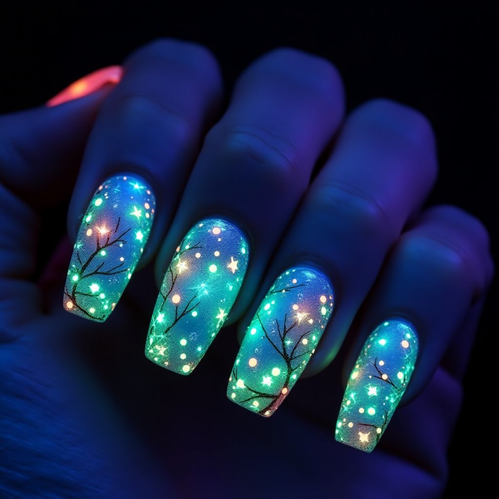 Glow In The Dark Polish Freehand Art Nail Design