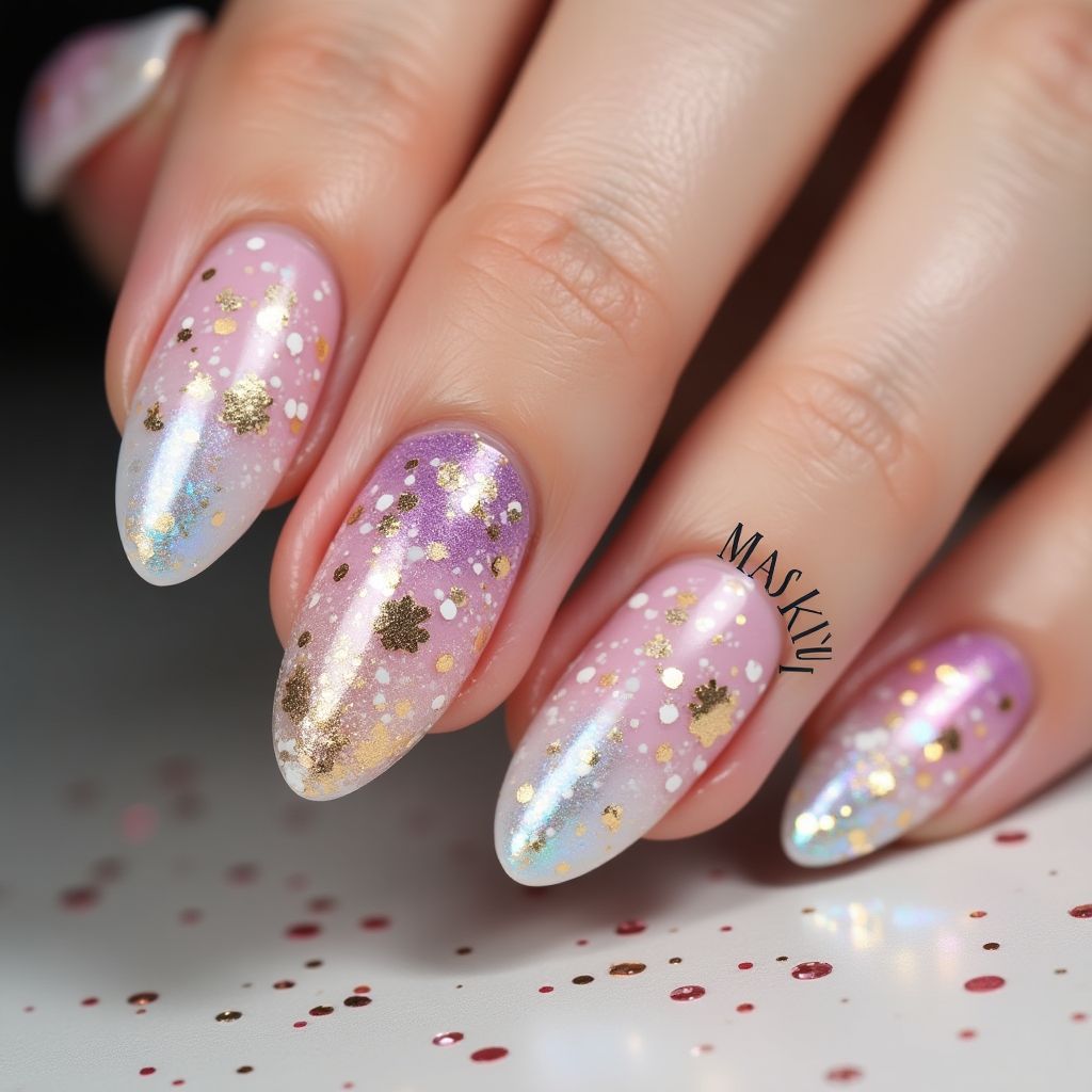 Glitter Powder Dotting Nail Design