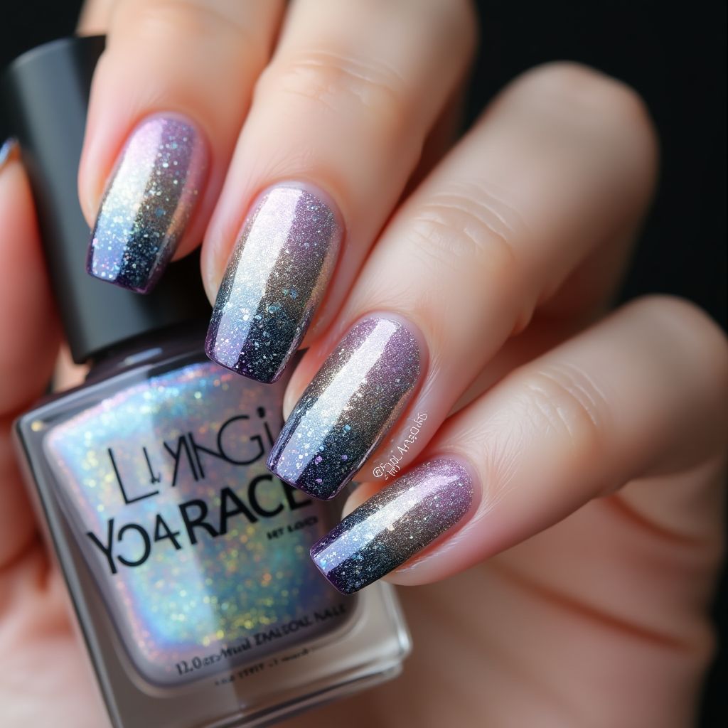 Holo Powder Freehand Art Nail Design