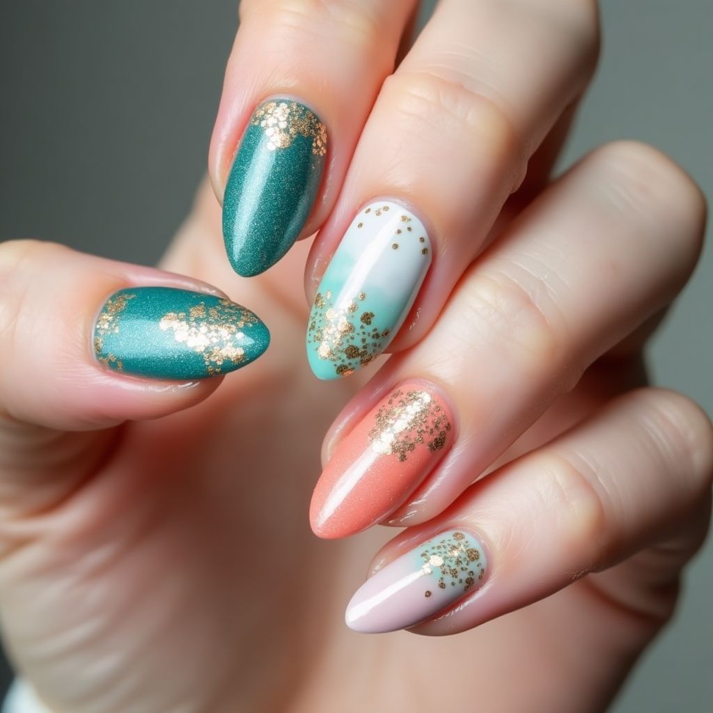 Mermaid powder Dotting Nail Design