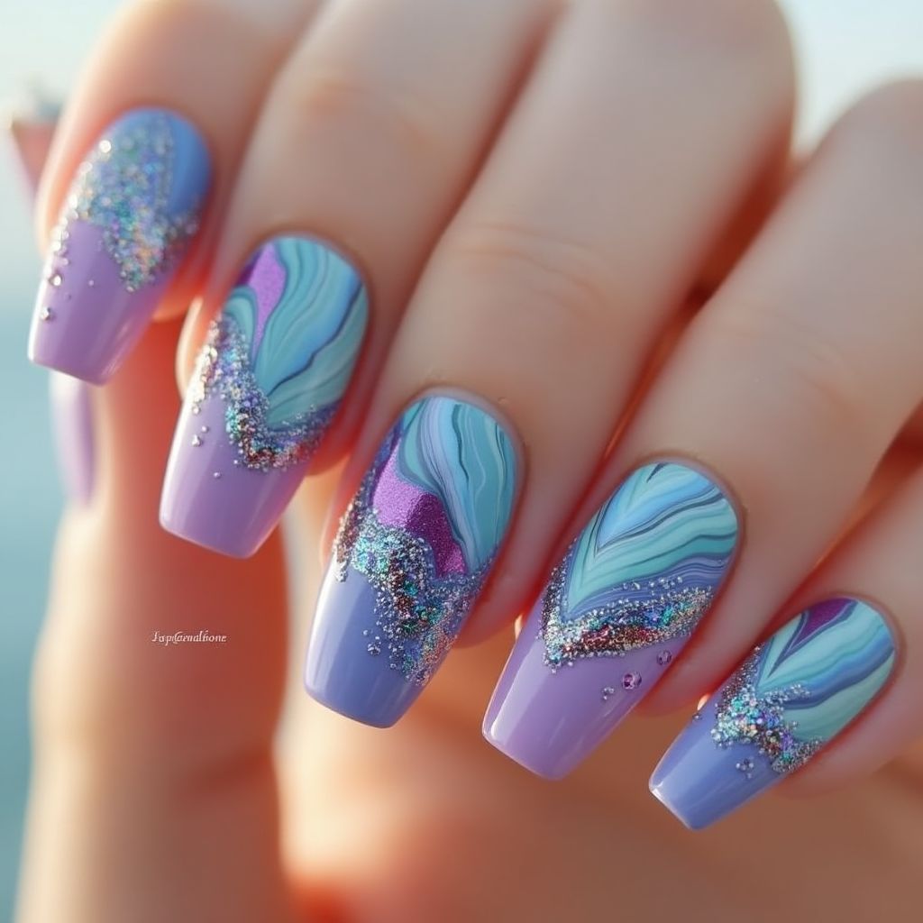 Top Coat Water Marbling Nail Design