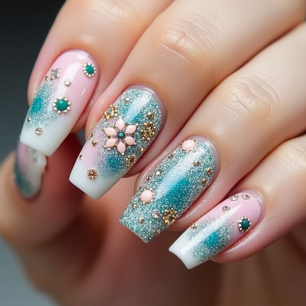 Rhinestones Dotting Nail Design