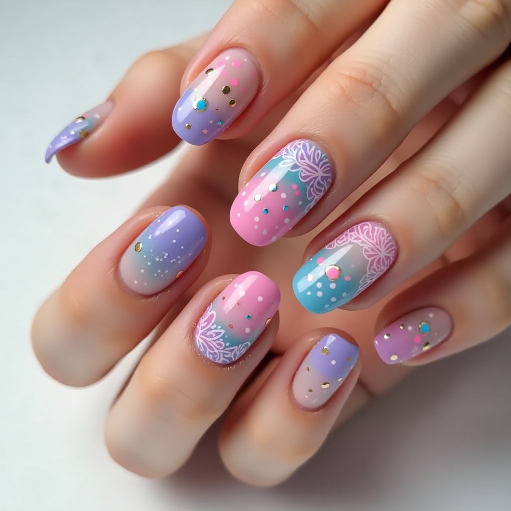 Acrylic Powder Dotting Nail Design
