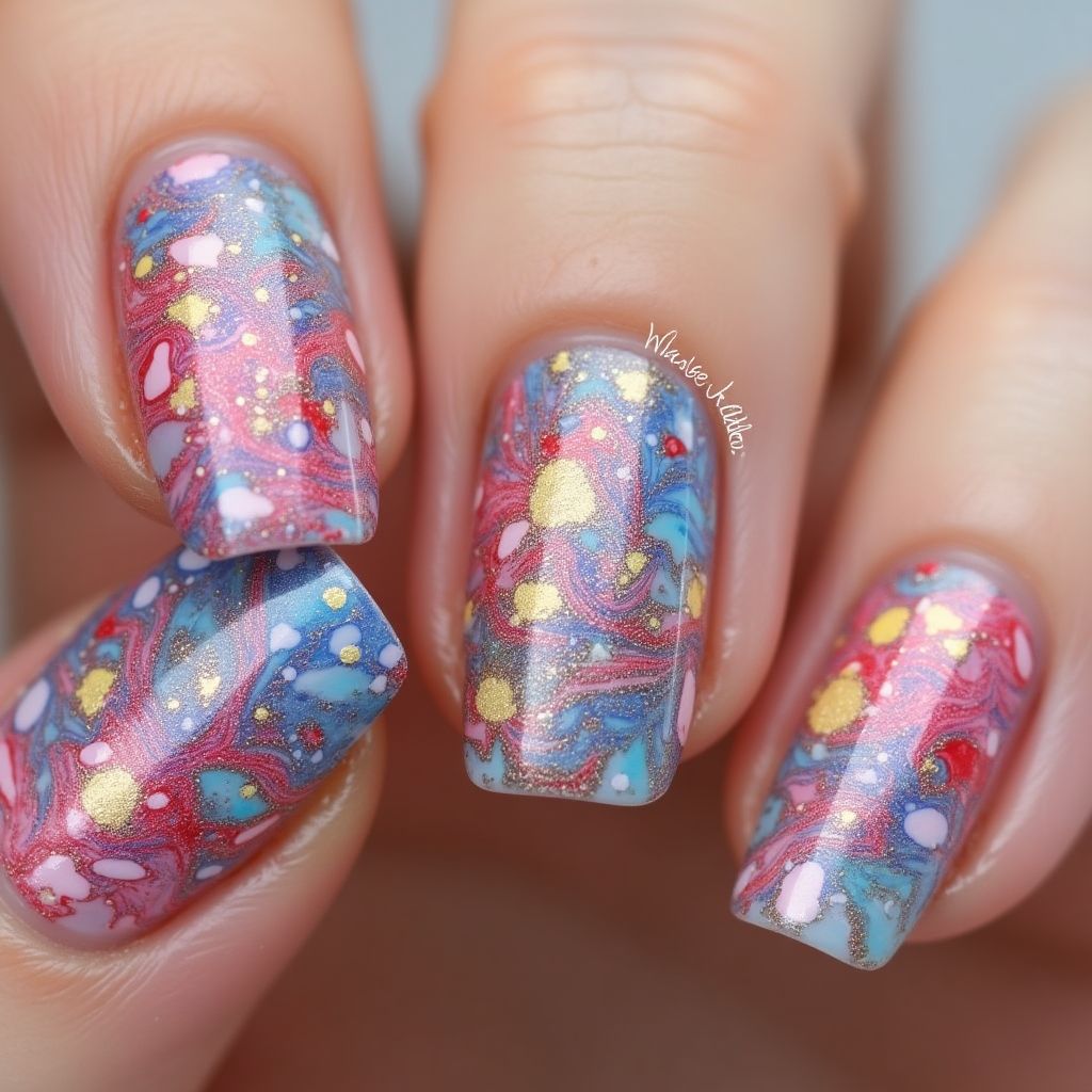 Nail Glue Water Marbling Nail Design