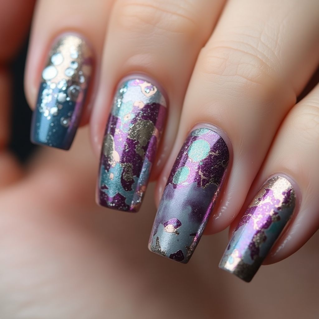 Chrome Powder Freehand Art Nail Design