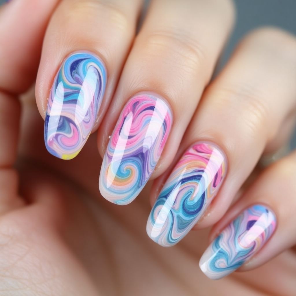 Nail Glue Water Marbling Nail Design