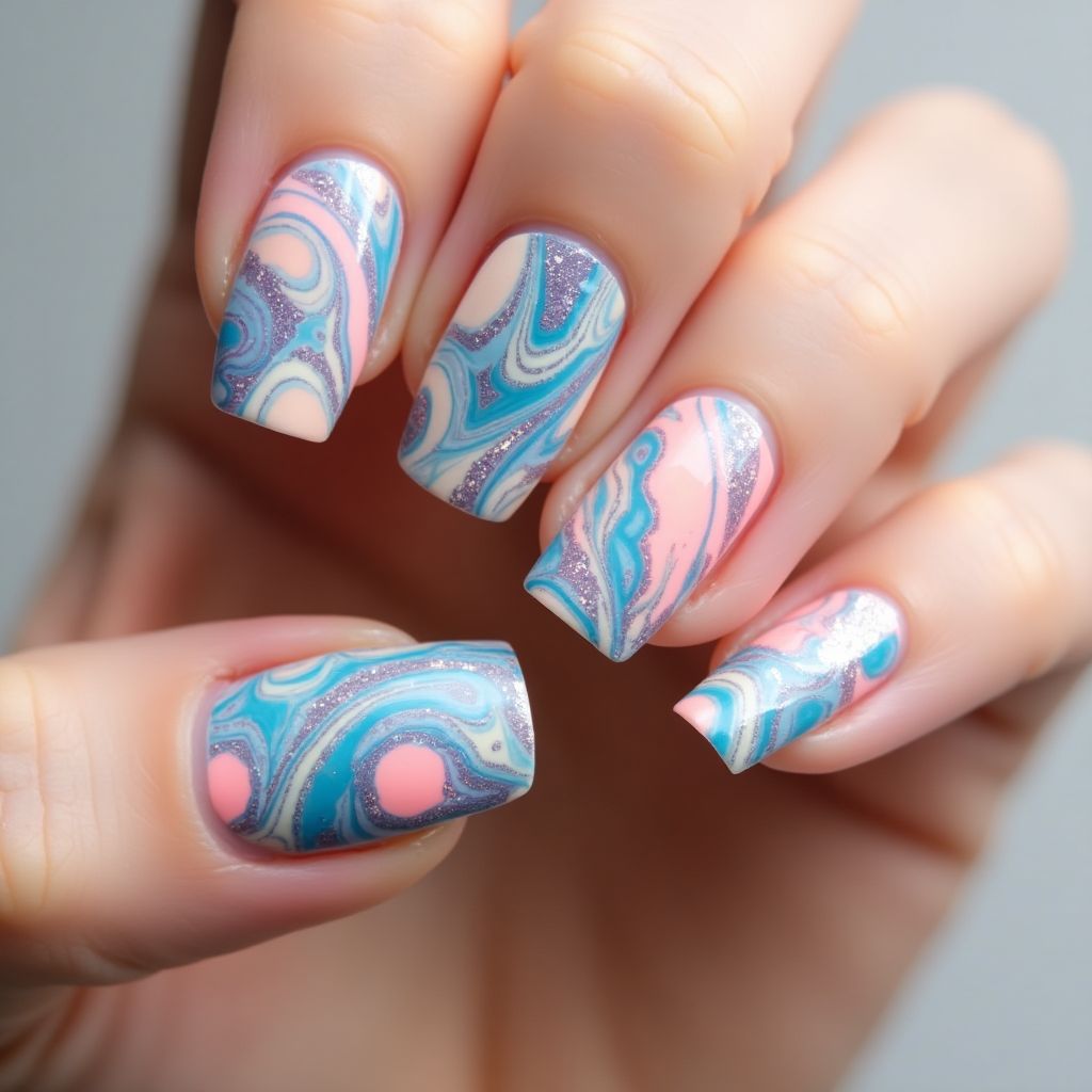 Stamping Plates Water Marbling Nail Design