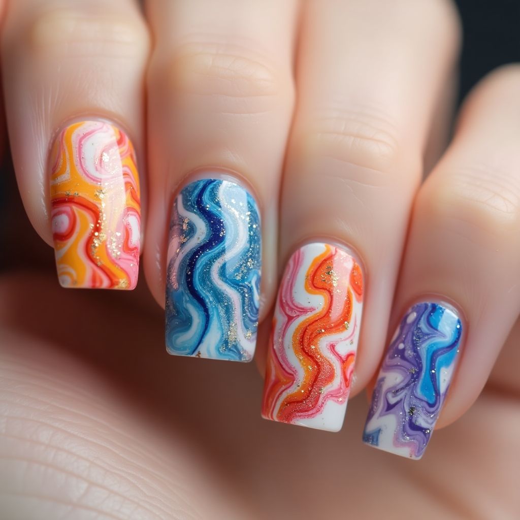 Nail Polish Water Marbling Nail Design