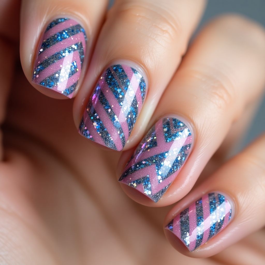Glitter Powder Stripes And Lines Nail Design