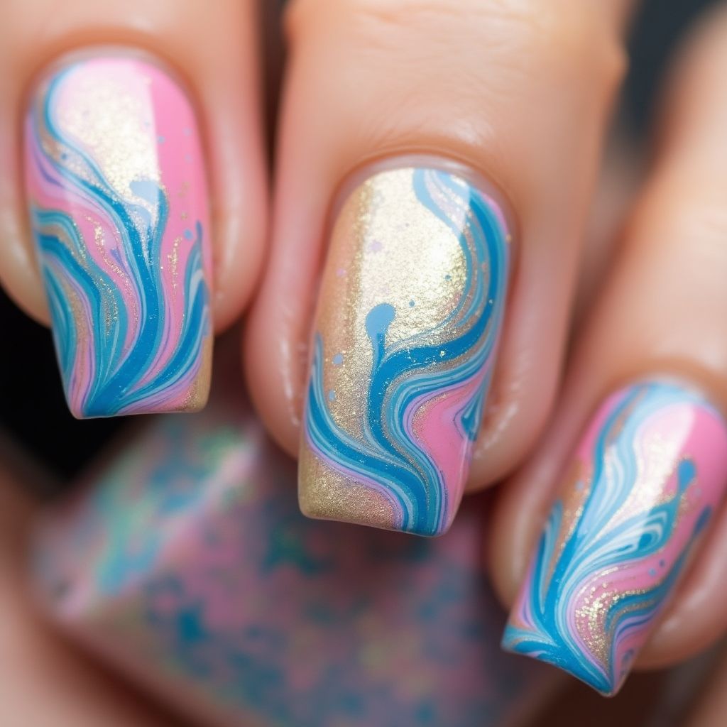Nail Glue Water Marbling Nail Design