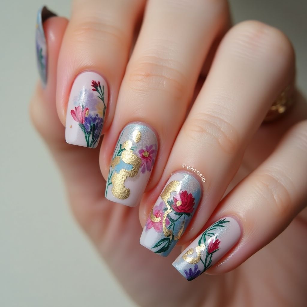 Base Coat Freehand Art Nail Design