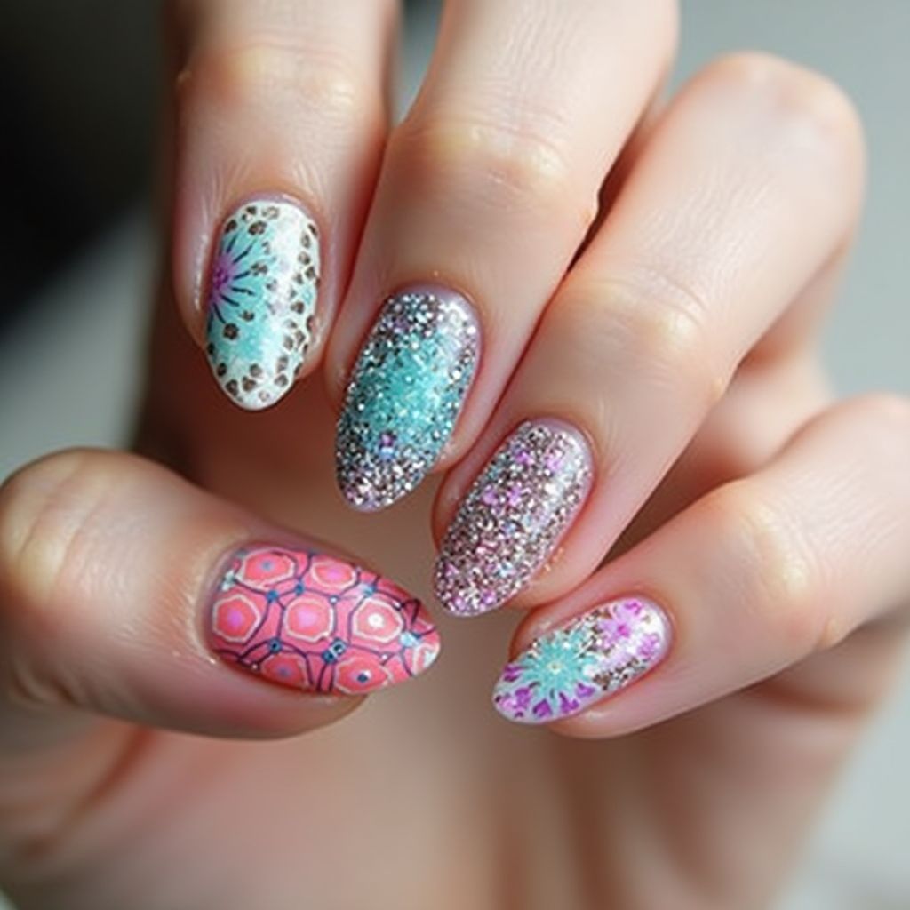 Acrylic powder Dotting Nail Design