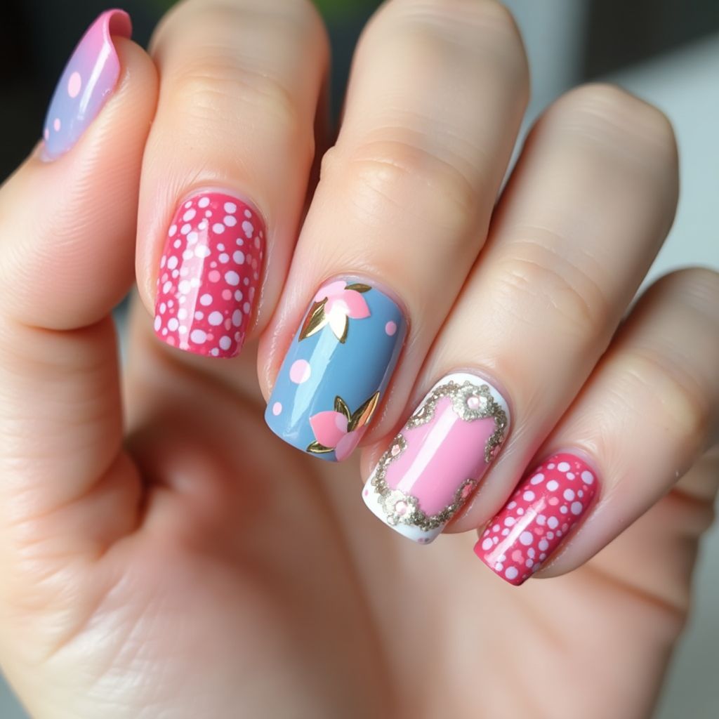Acrylic Powder Dotting Nail Design