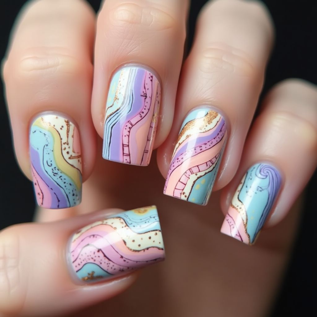 Toothpicks Water Marbling Nail Design