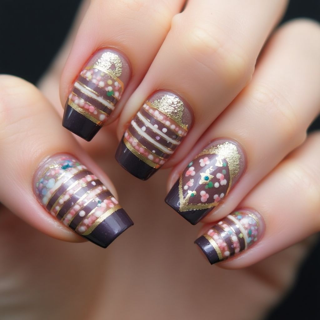 Caviar Beads Stripes And Lines Nail Design