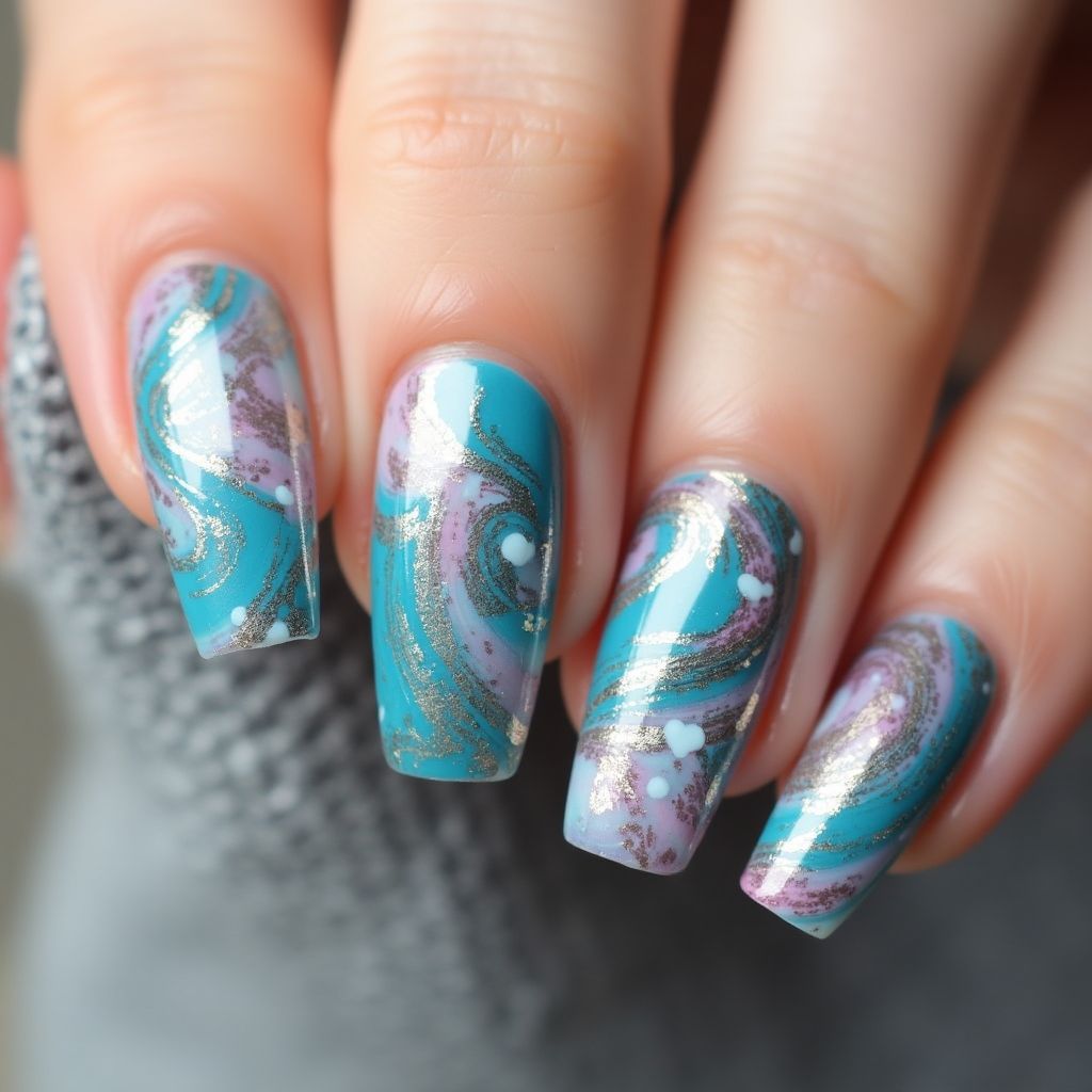 Top Coat Water Marbling Nail Design