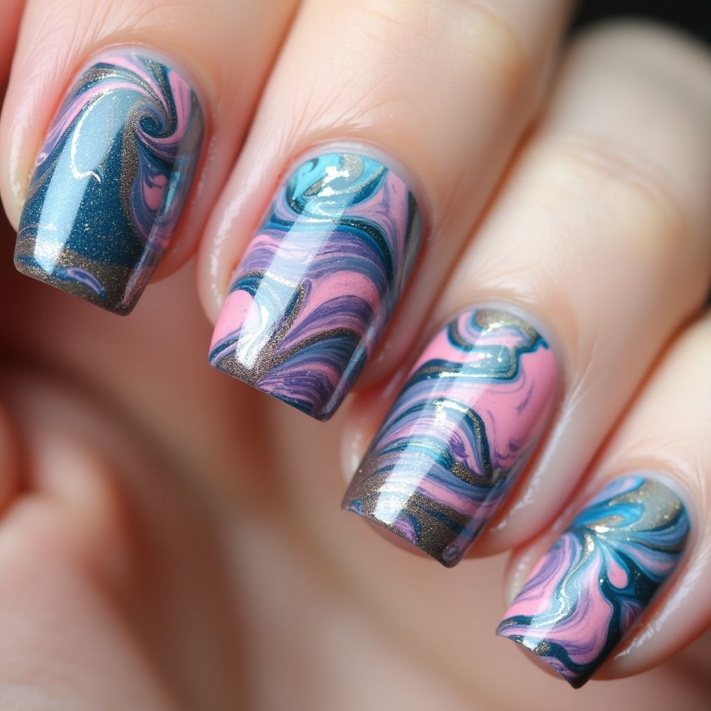 Nail Polish Water Marbling Nail Design