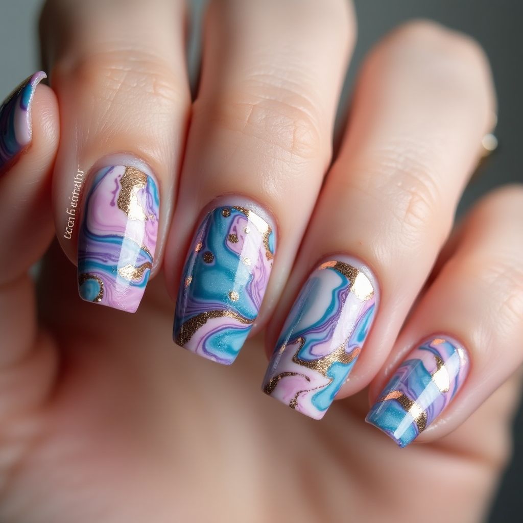 Wax Pencils Water Marbling Nail Design