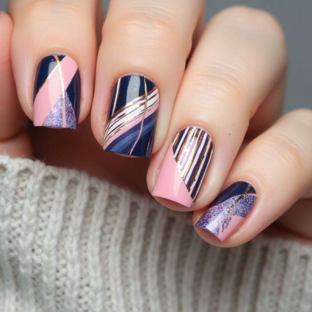 Poly Gel Stripes And Lines Nail Design