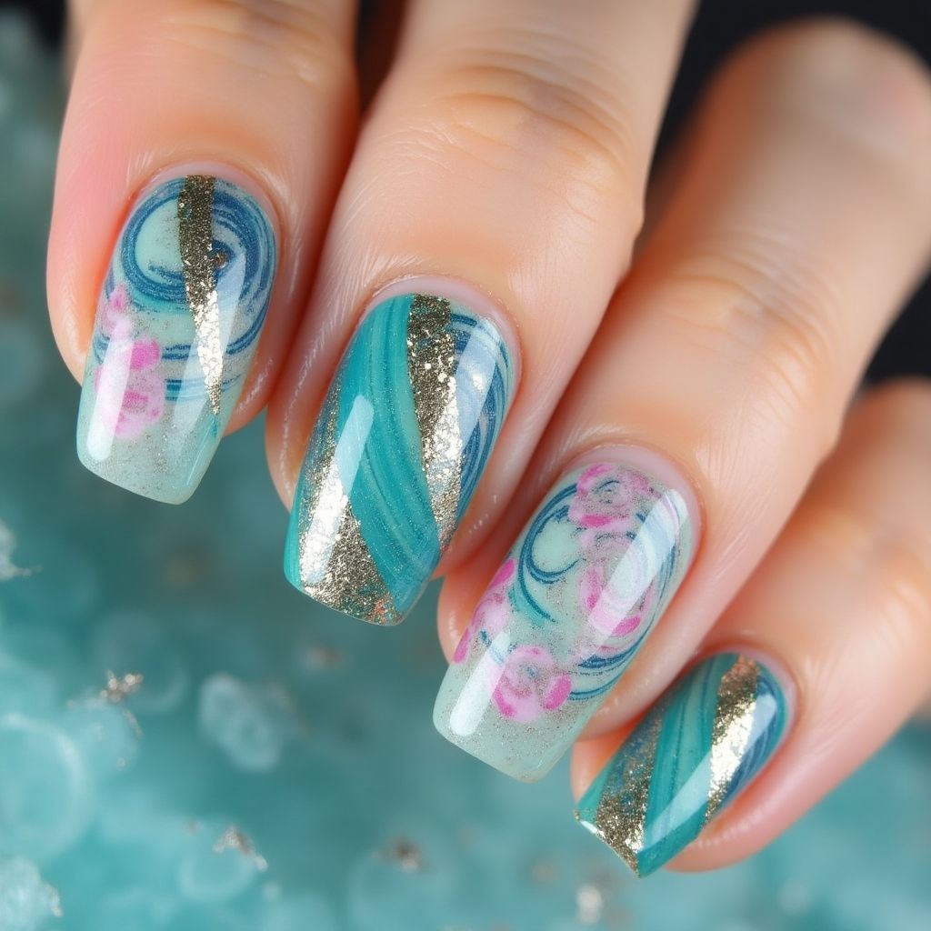 Stamping Plates Water Marbling Nail Design