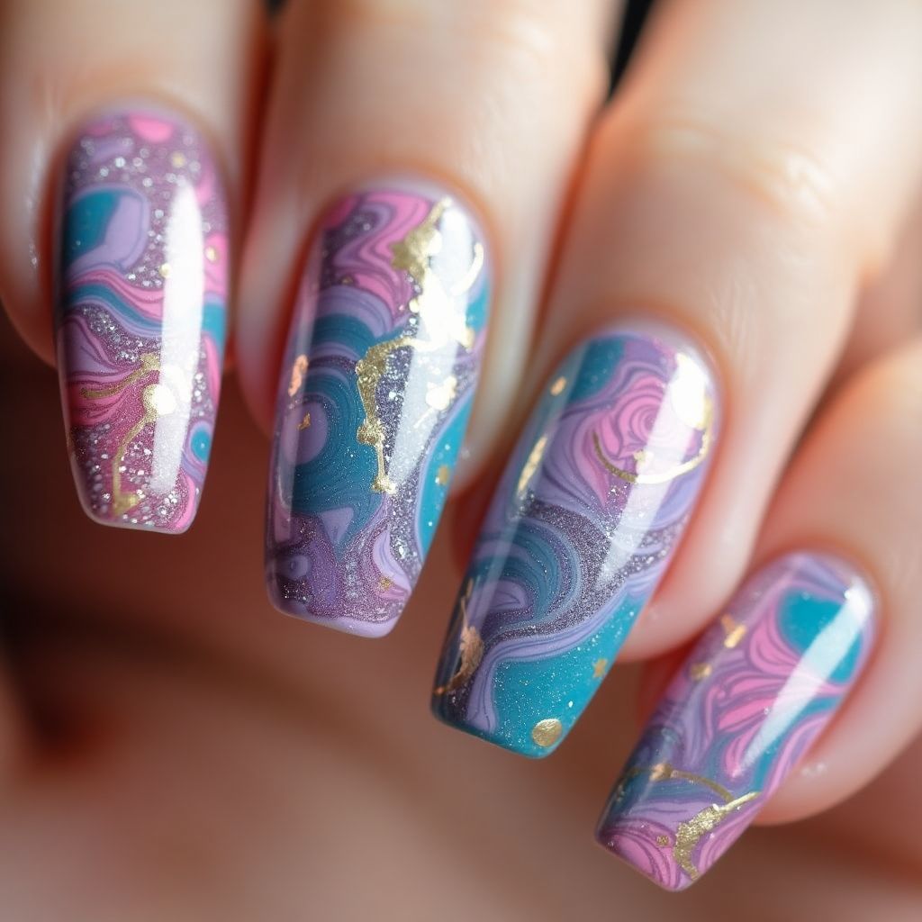 Nail Decals Water Marbling Nail Design