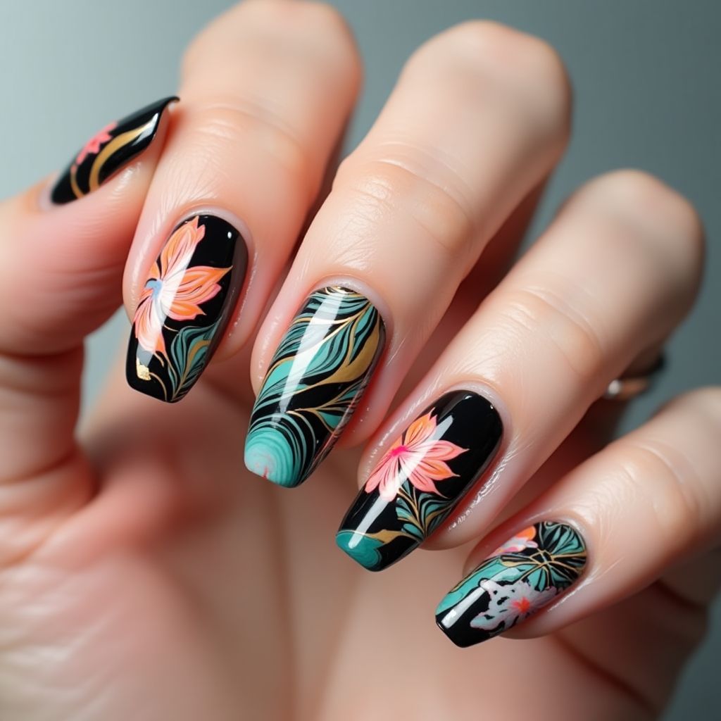 Nail Polish Water Marbling Nail Design