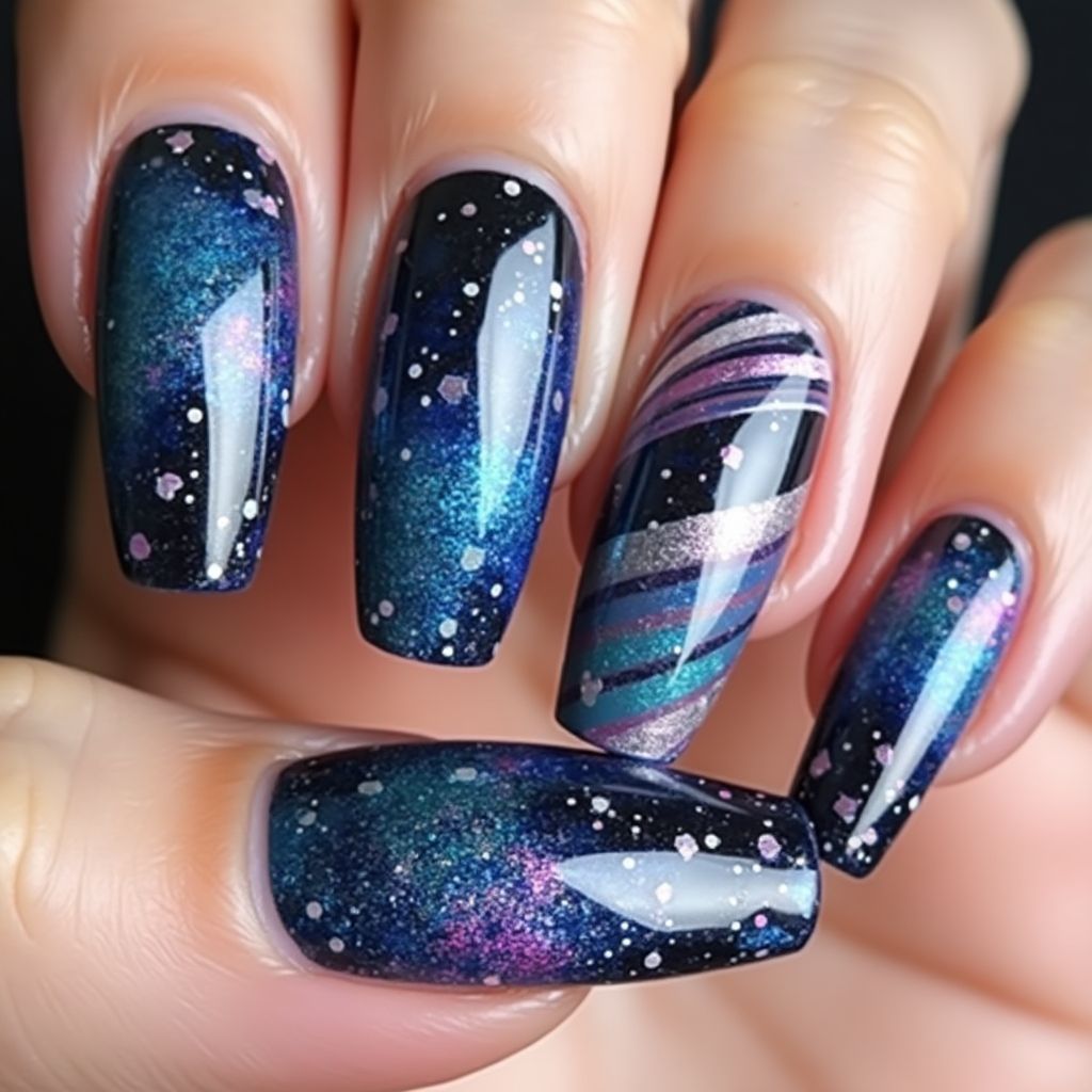 Magnetic polish Freehand art Nail Design