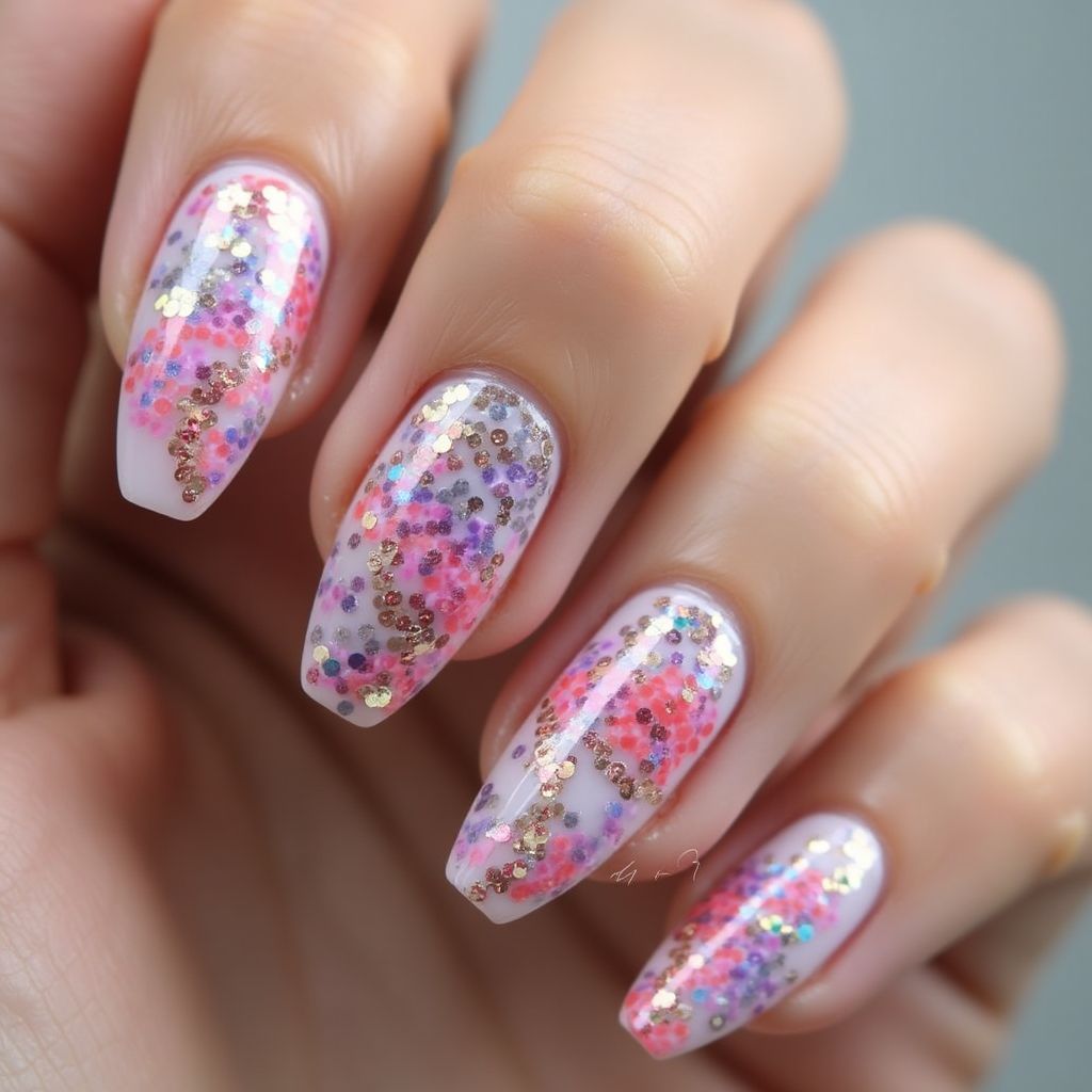 Sequins Water Marbling Nail Design