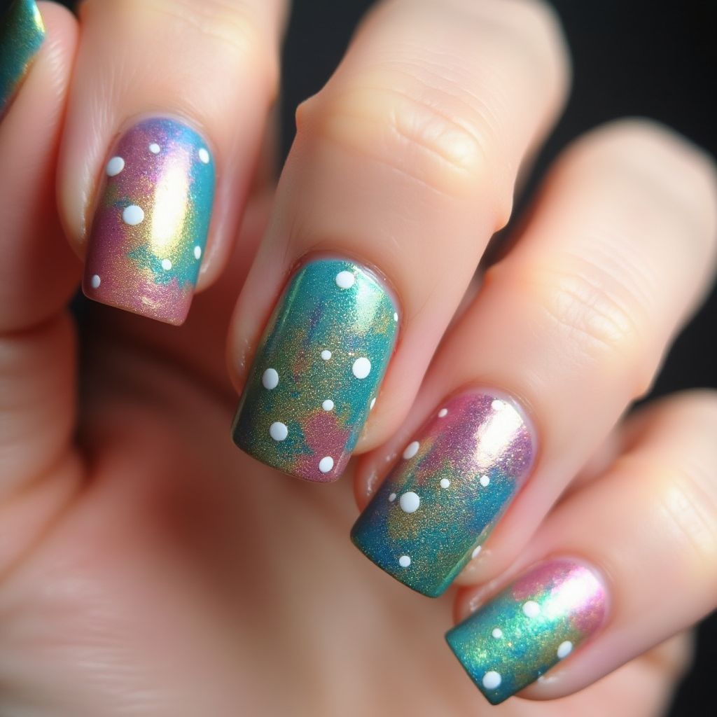 Glitter powder Dotting Nail Design