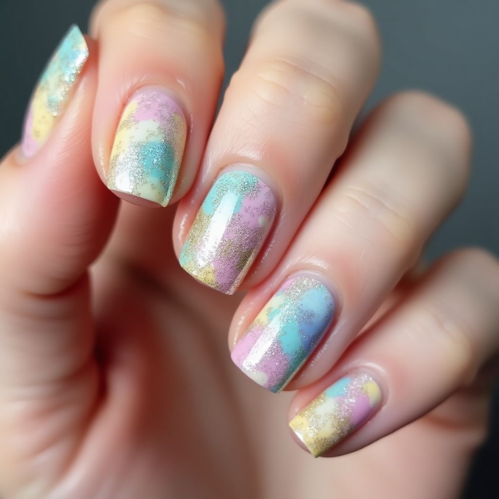 Glitter Flakes Freehand Art Nail Design