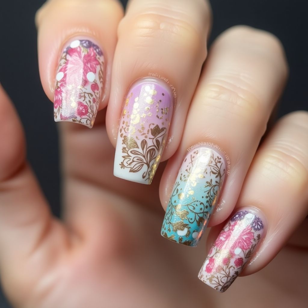 Poly gel Freehand art Nail Design