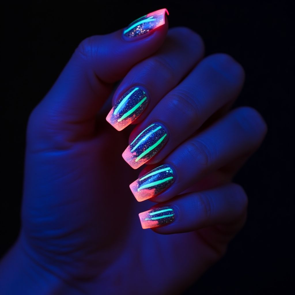 Glow In The Dark Polish Stripes And Lines Nail Design