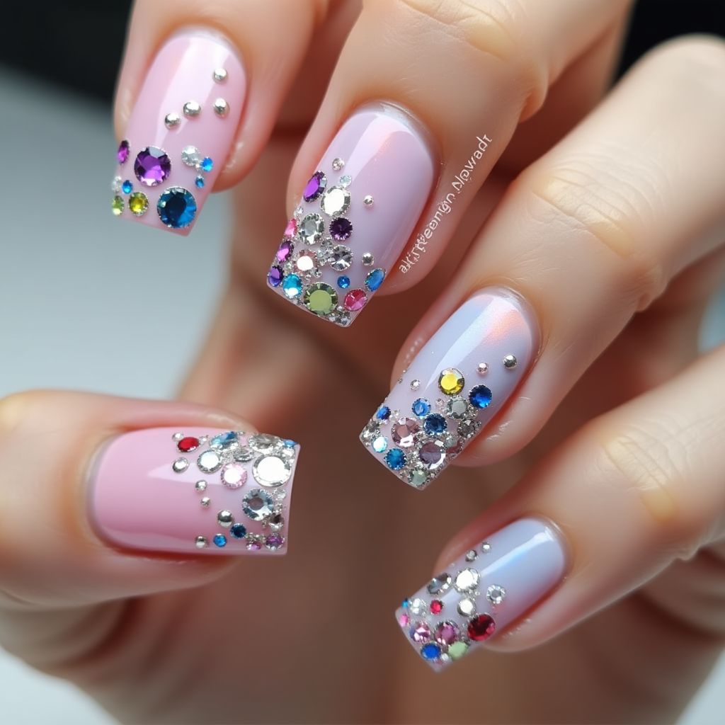 Rhinestones Dotting Nail Design